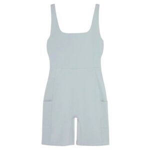Oak + Fort Fitted Romper With Pockets Misty Blue Women's Small